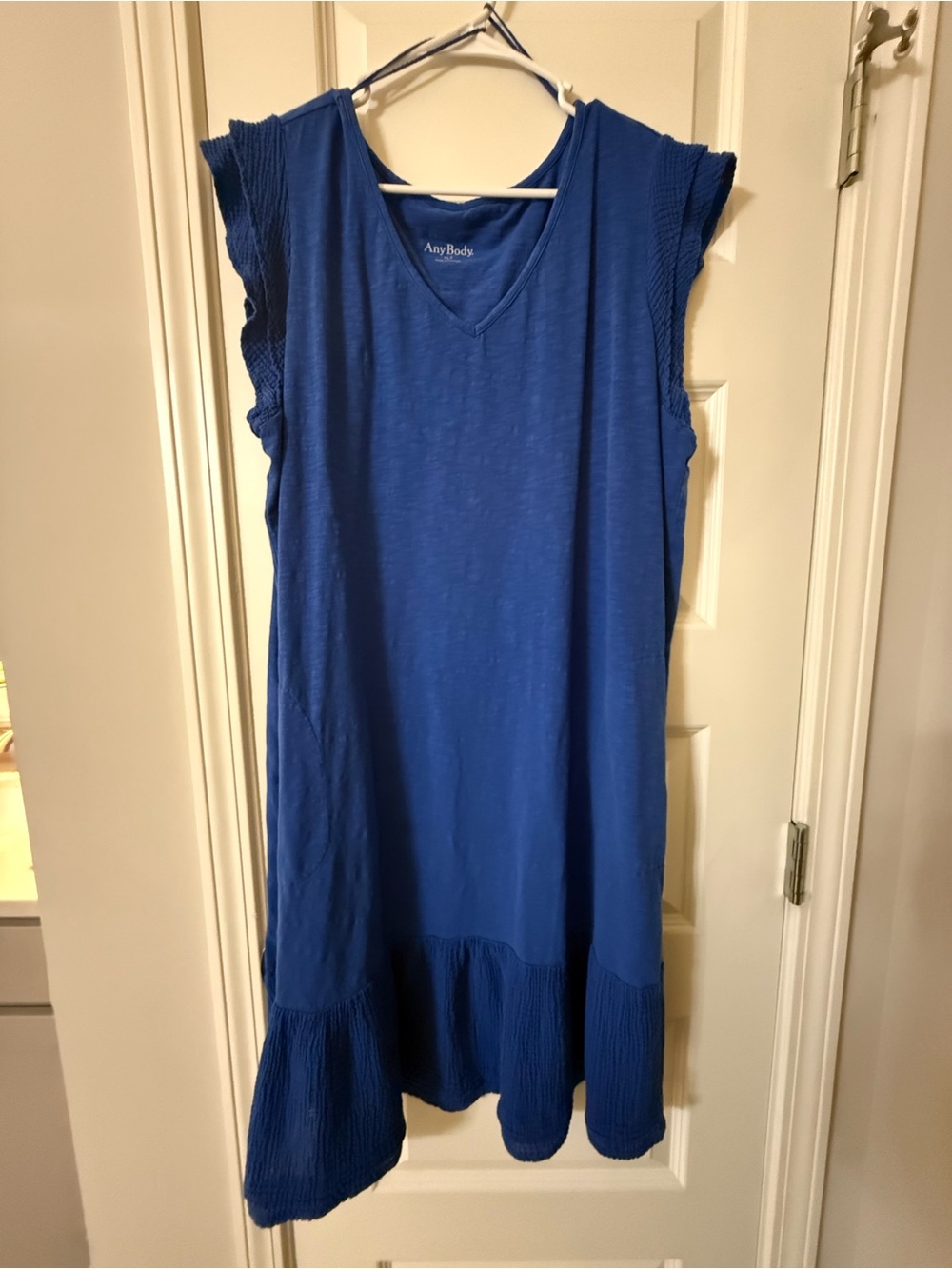 AnyBody Blue V-Neck Ruffle Sleeve Dress Size XLT Blue